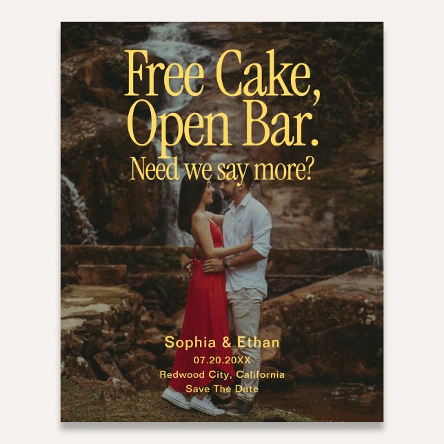 Free Cake Open Bar Retro Photo Save The Date Flyer (Skapare uppladdad)