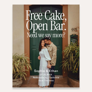 Free Cake Open Bar Retro Photo Save The Date Flygblad