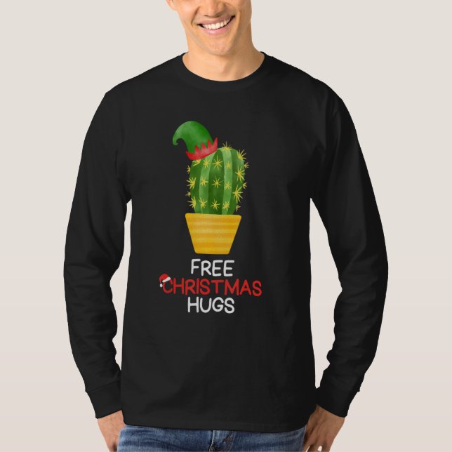 Free Christmas Hugs Cactus T Shirt (Framsida)