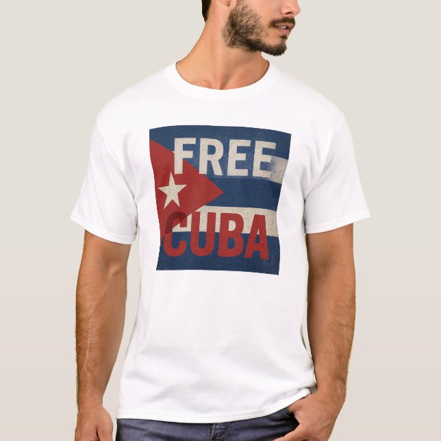 Free Cuba Distressed Flag Activist T-Shirt (Framsida)