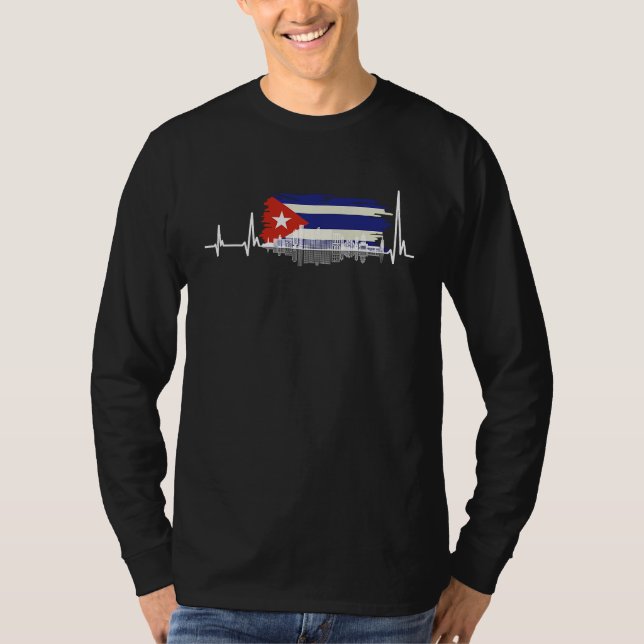 Free Cuba Heartbeat  Cuba Flag  cubana T Shirt (Framsida)