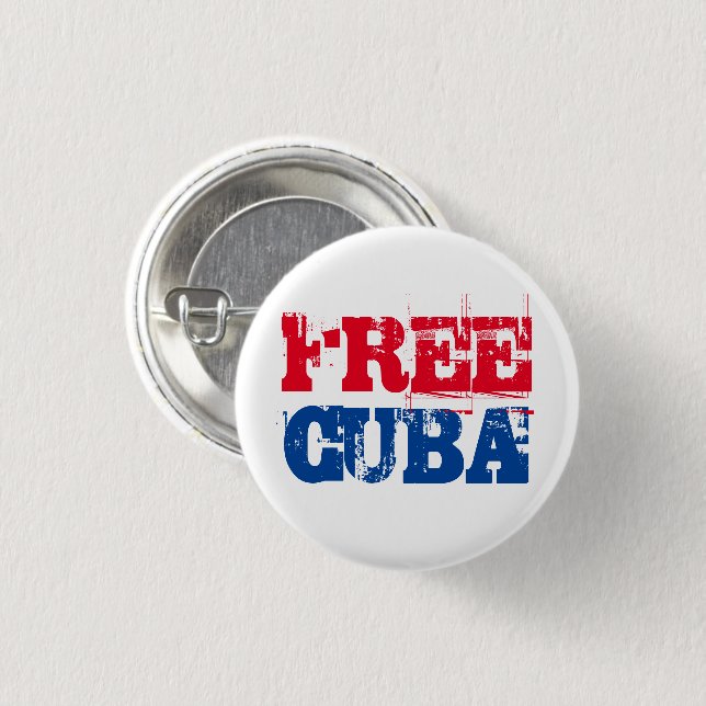 Free Cuba SOS Cuba red white blue pin button Knapp (Framsida & baksida)