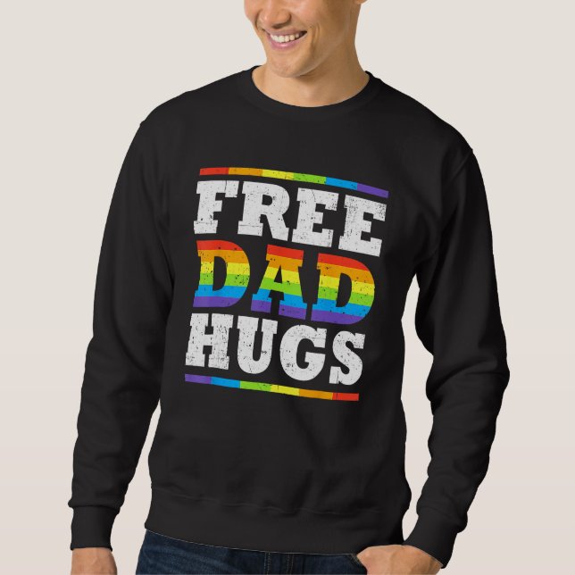 Free Dad Hugs Rainbow LGBT Pride Fathers Day  Ally Lång Ärmad Tröja (Framsida)