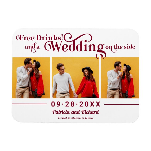 Free Drinks Bröllop spara datum 3 Photo Magnet (Horisontell)