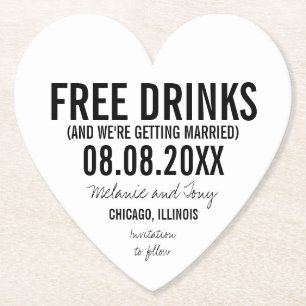 Free Drinks Bröllop Unik Funny Spara datumen Underlägg Papper