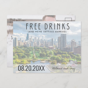 Free Drinks Chicago Skyline Bröllop spara datum Meddelande Vykort