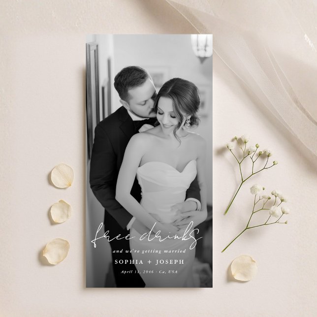 Free Drinks | Minimalist Bookmark Wedding Photo Spara Datumet (Skapare uppladdad)