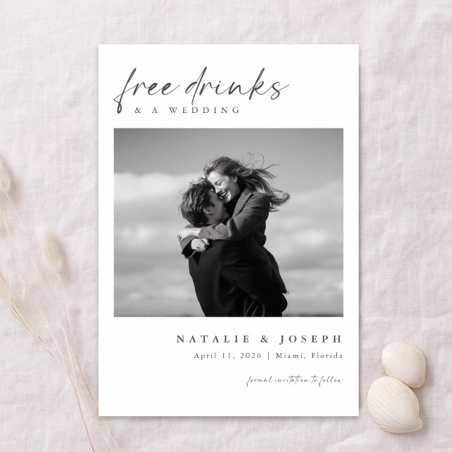 Free Drinks | Minimalist Romantic Photo Wedding Spara Datumet (Skapare uppladdad)