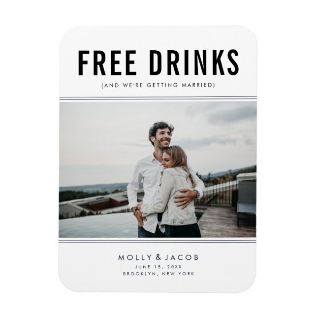 Free Drinks Photo Bröllop spara datum Magnet (Vertikal)