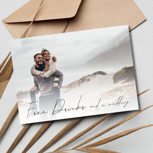Free Drinks Photo Bröllop spara datum Spara Datumet (Free Drinks Photo Wedding Save the Date)