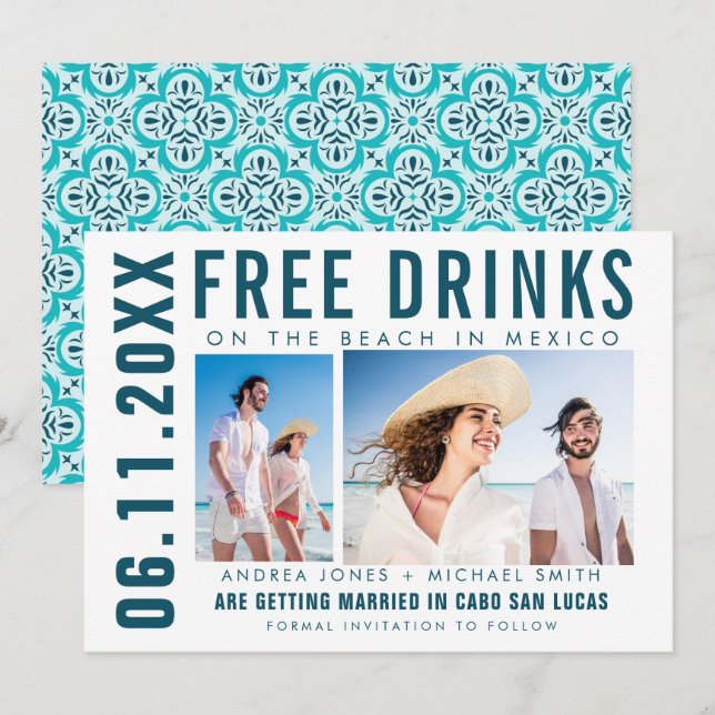 Free Drinks Photo Mexico Beach Wedding Meddelande (Fram/baksida)