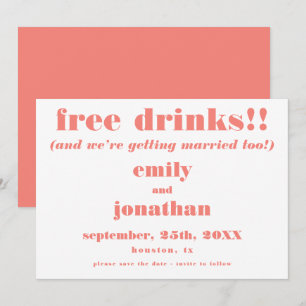 Free Drinks Roligt Coral Bröllop spara datum Datumet