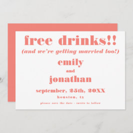Free Drinks Roligt Coral Bröllop spara datum Spara Datumet