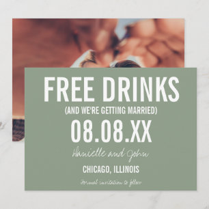 Free Drinks Sage Grönt Photo Bröllop spara datum Datumet