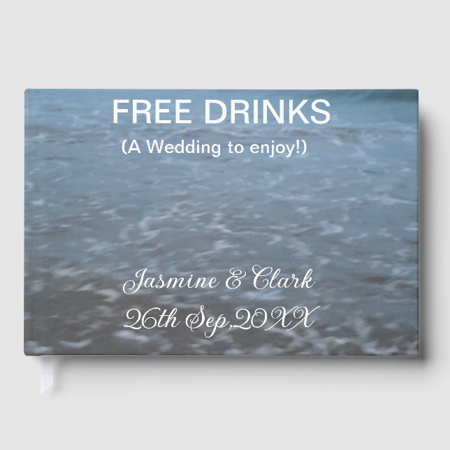 Free drinks save the date beach wedding add name  gästböcker (Framsida)