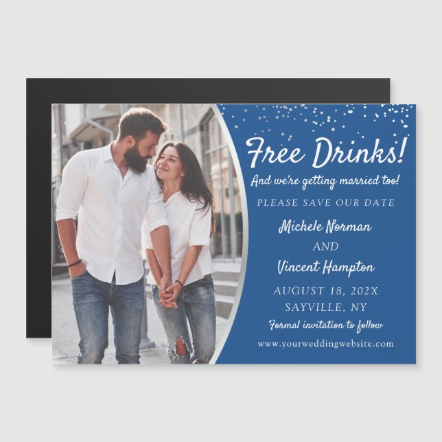 Free Drinks Silver Blue Photo Spara datum magneter (Fram/baksida)