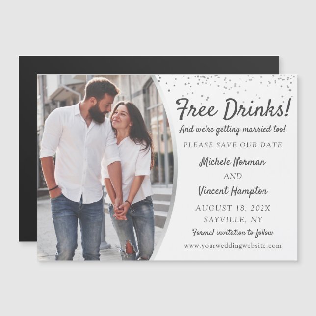 Free Drinks Silver Photo Spara datum magneter (Fram/baksida)