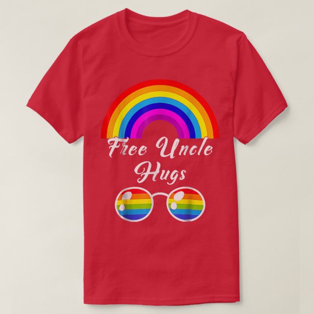 Free farbror Hugs LGBT Ally Rainbow Sunglasses Gay T Shirt (Design framsida)