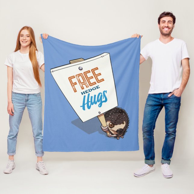 Free Hedge Hugs Funny Hedgehog Picket Sign Tecknad Fleecefilt (På plats)