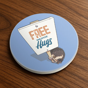 Free Hedge Hugs Funny Hedgehog Picket Sign Tecknad Underlägg