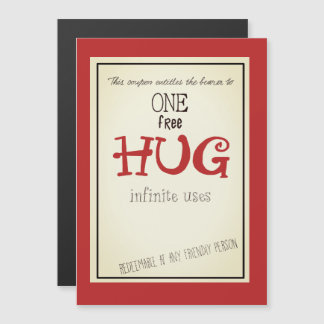 free hug coupon, magnetisk inbjudningskort