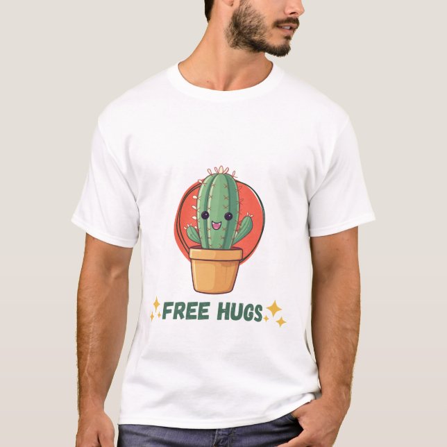 Free Hugs Cactus Funny T-shirt for Men (Framsida)