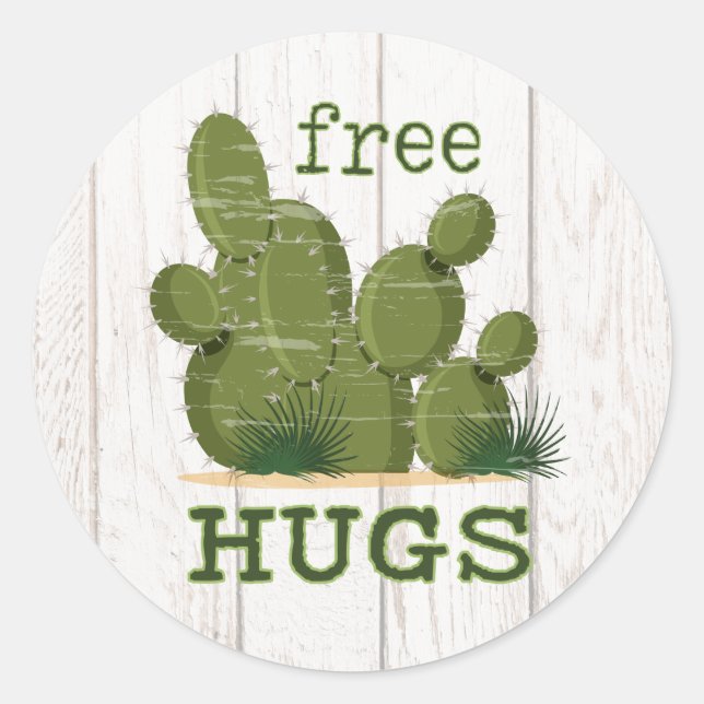 Free Hugs Cactus Runt Klistermärke (Framsida)