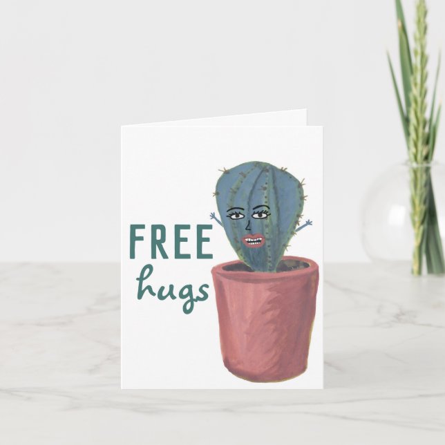 FREE HUGS CRAZY CACTUS DAM lustigt kort (Framsida)