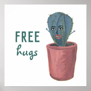 FREE HUGS CRAZY CACTUS DAM lustigt Poster
