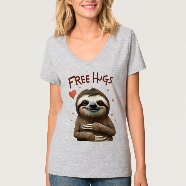 Free Hugs Cute Sloth T Shirt (Framsida)