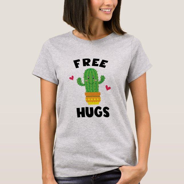 Free Hugs Funny Cactus Shirt T Shirt (Framsida)
