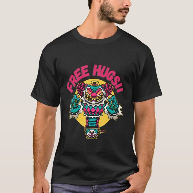 Free Hugs Halloween Scary Clown Jack in Box Ho T Shirt (Framsida)