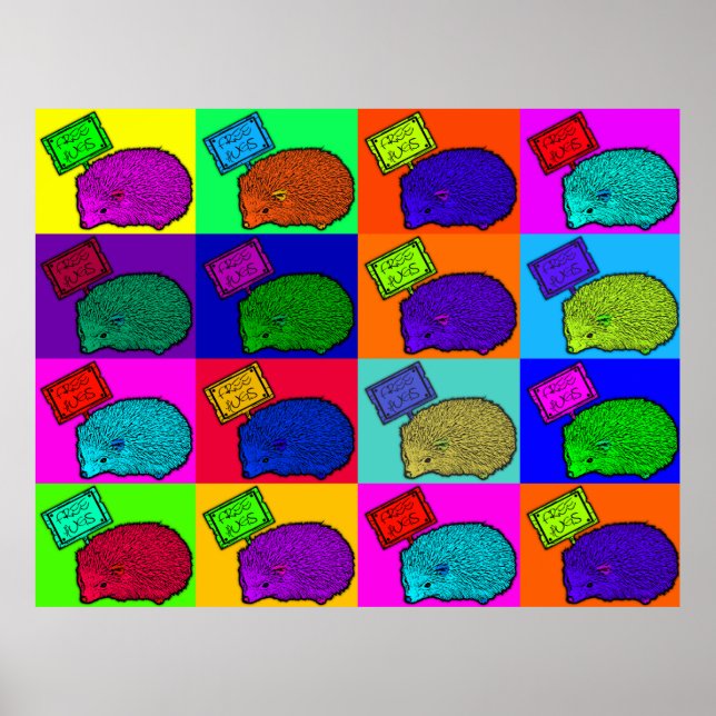 Free Hugs Hedgehog Colorful Pop Art Popart Poster (Framsidan)