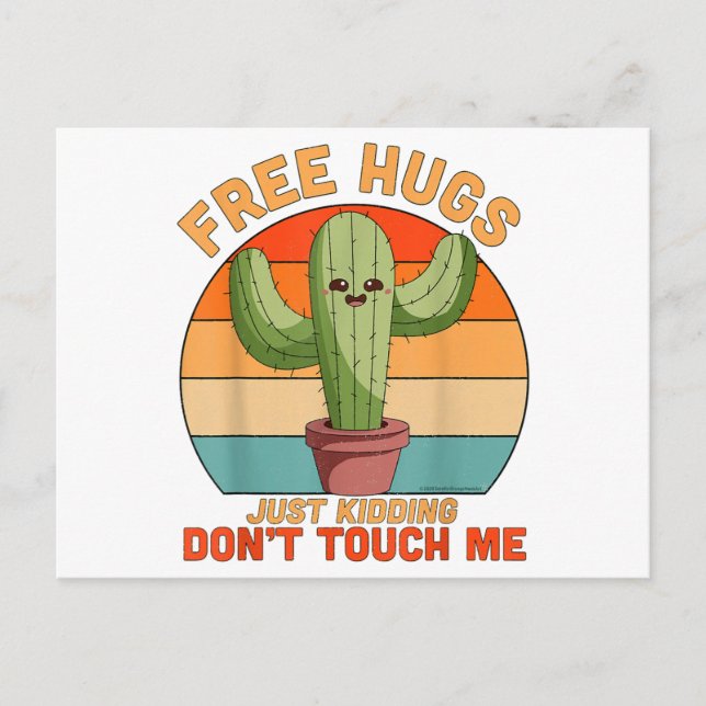 Free Hugs Just Kidding Don't Touch Me Cactus Funny Helg Vykort (Framsida)