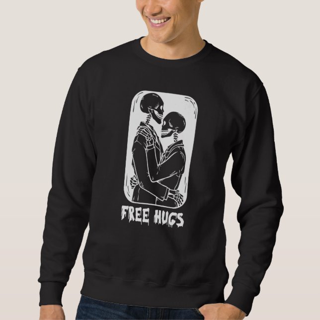 Free Hugs Kiss Skeleton Men Gay Skeletons Hug Lång Ärmad Tröja (Framsida)