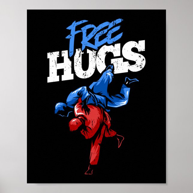 Free Hugs Martial Arts Jiu Jitsu Kung fu Poster (Framsidan)