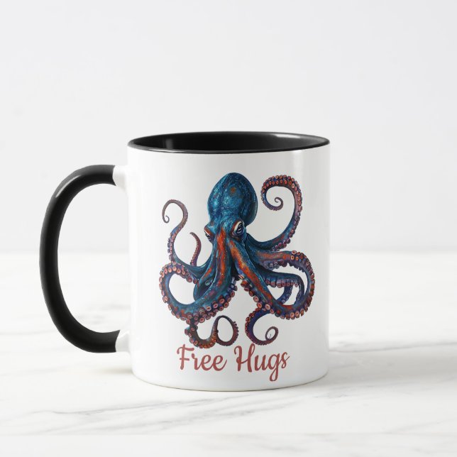 Free Hugs Octopus Mug - Funny Custom Coffee Cup Mugg (Vänster)