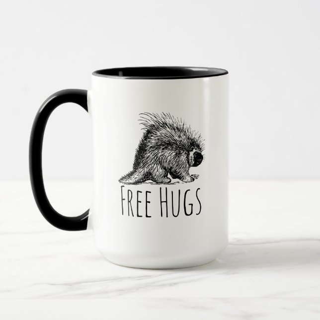Free Hugs Porcupine Coola and Funny Mugg (Vänster)