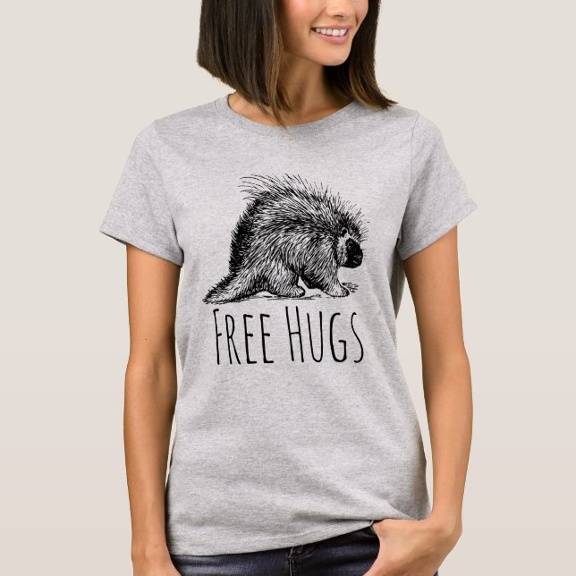 Free Hugs Porcupine Funny T Shirt (Framsida)