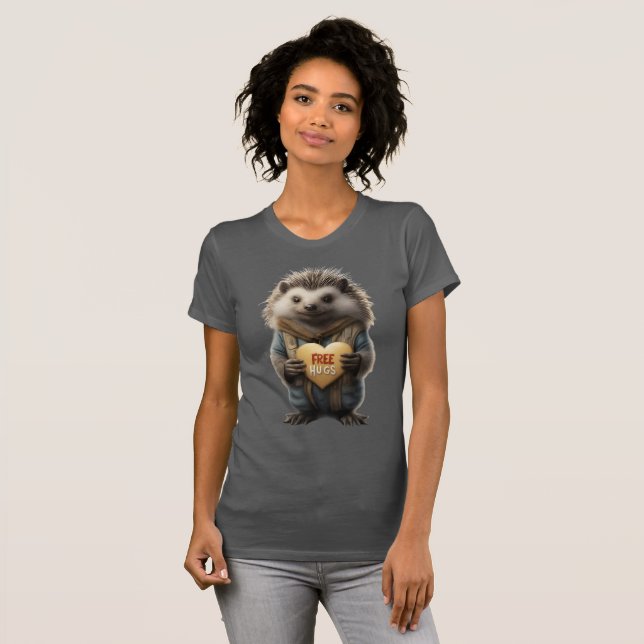 Free Hugs Porcupine Funny T Shirt (Hel framsida)
