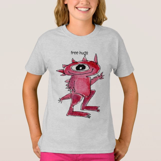 Free Hugs Rosa Alien T Shirt (Framsida)