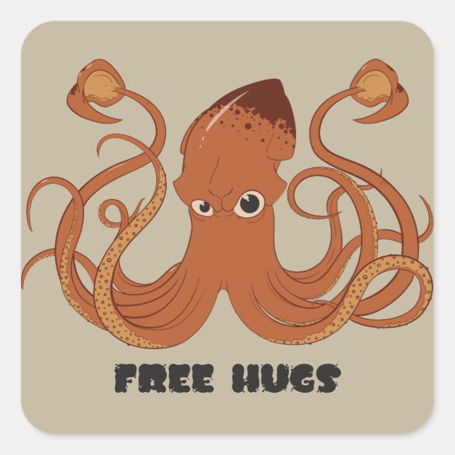 Free Hugs Squid Stickers Fyrkantigt Klistermärke (Framsida)