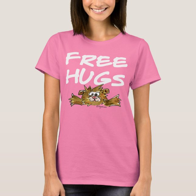 Free Hugs Tecknad Hamster White Text T Shirt (Framsida)