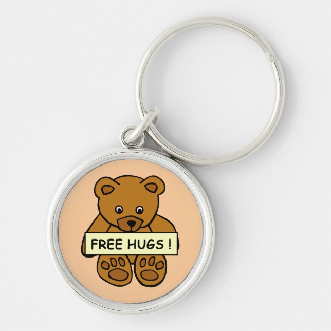 Free Hugs Teddy nyckelrings Rund Silverfärgad Nyckelring (Framsidan)