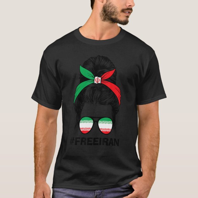Free Iran Women Life Freedom Messy Bun Iranian Fla T Shirt (Framsida)