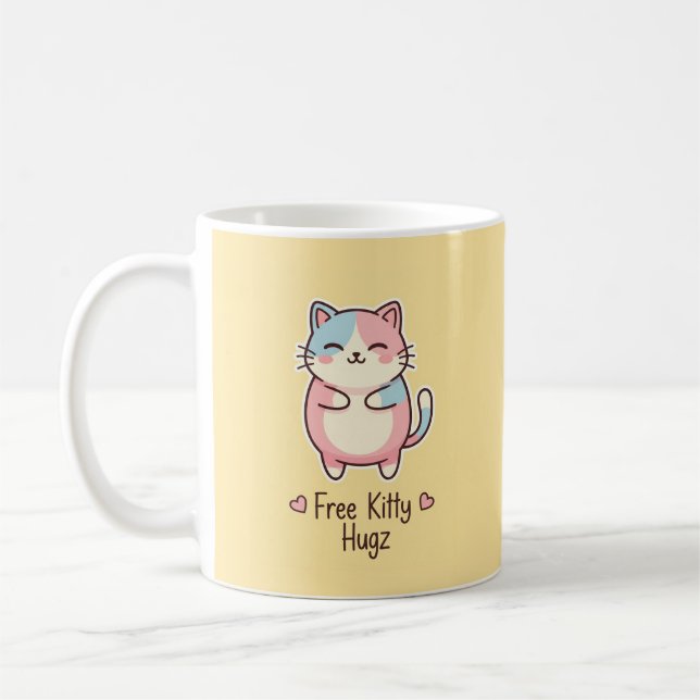 Free Kitty Hugz Cute Kawaii Cat Mug Kaffemugg (Vänster)