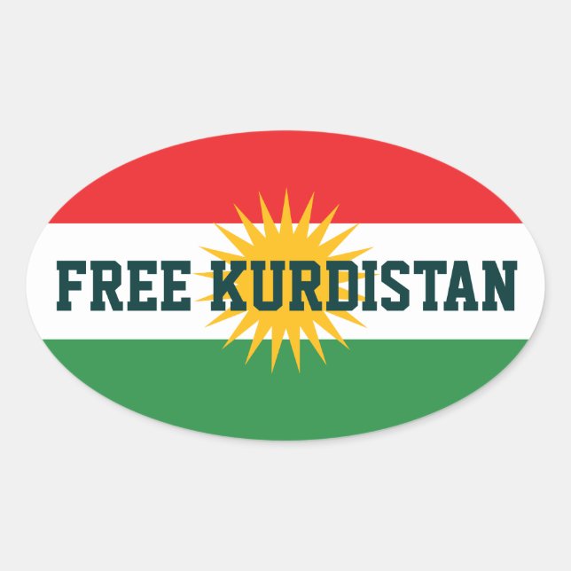 FREE KURDISTAN STICKERS OVALT KLISTERMÄRKE (Framsida)