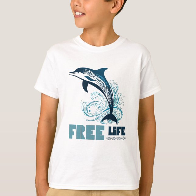 Free Life White Tribal Dolphin T Shirt (Framsida)