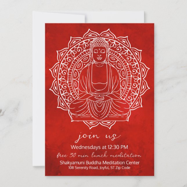 Free Lunch Meditation Shakyamuni Buddha Red Inbjudningar (Framsida)