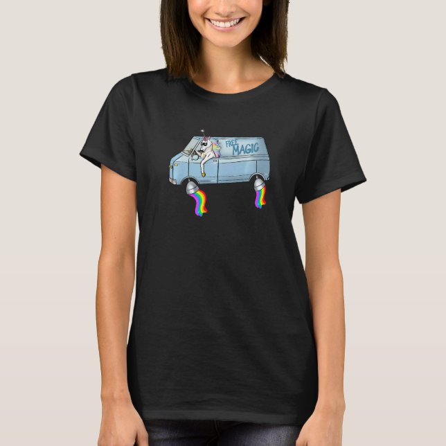 Free Magic Unicorn Driver Fantasy Rainbow T Shirt (Framsida)